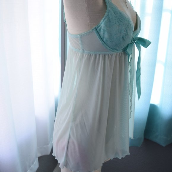 Sheer Tiffany Babydoll with Bow and Lace - Picture 6 of 8